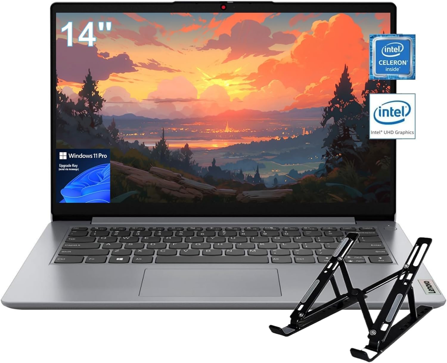 Lenovo IdeaPad 1 Business Laptop – 14″ HD Display, Intel Celeron N4020, 4GB RAM, 192GB Storage(128GB eMMC + 64GB SD Card), ‎Intel UHD Graphics, Wi-Fi 6, Windows 11 Pro, with Laptop Stand