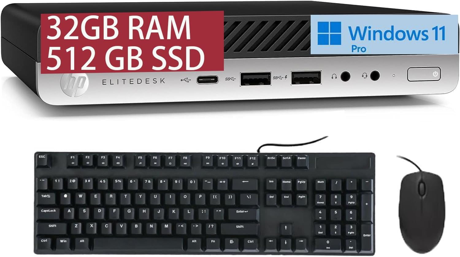 HP EliteDesk 800 G5 Mini Business Desktop PC, Core i5-9500T up to 3.7GHz, 32GB DDR4 RAM, 512GB SSD, Keyboard and Mouse, WiFi, Windows 11 Pro (Renewed)