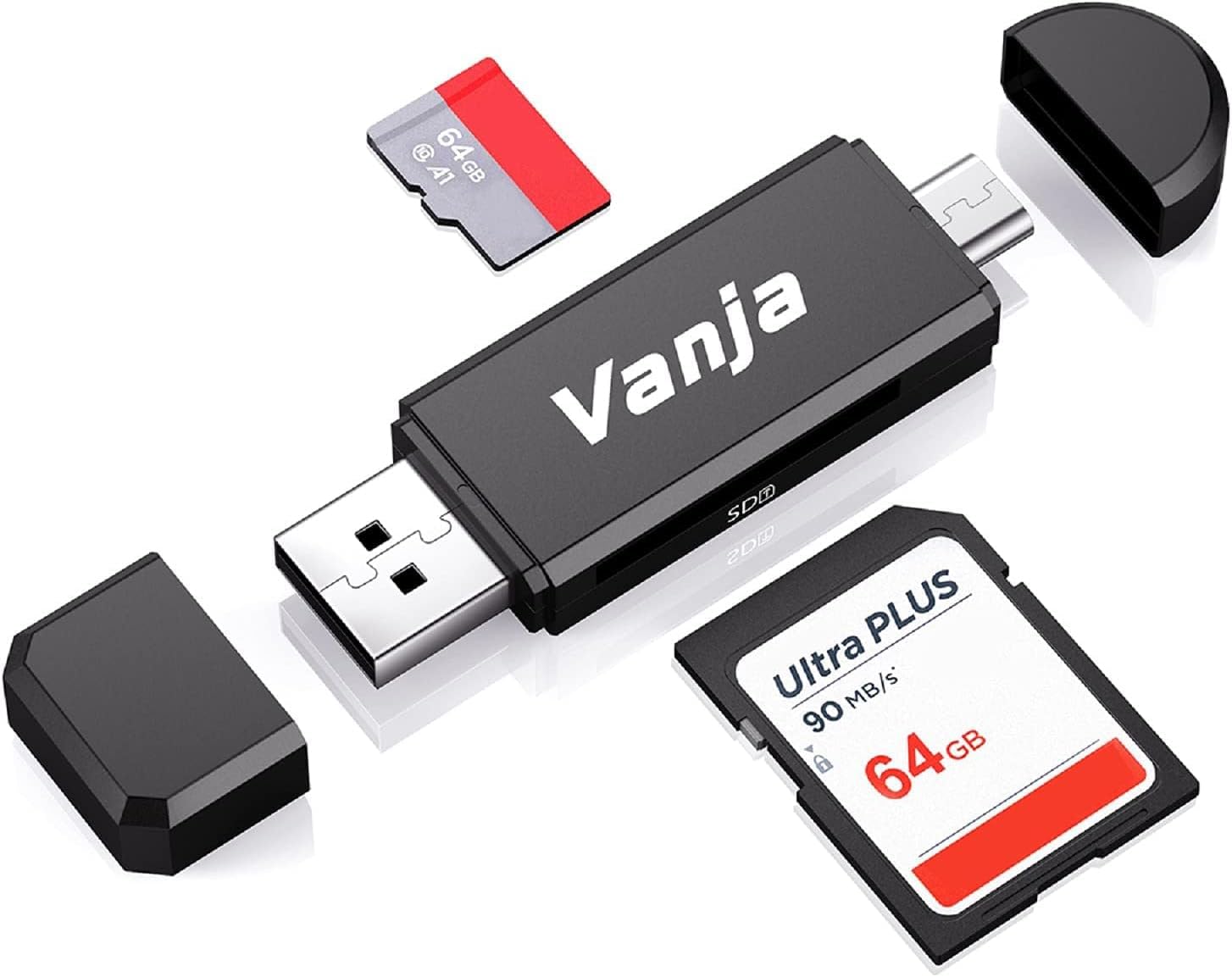 Vanja SD Card Reader, Micro SD to USB OTG Adapter Micro USB Portable Memory Card Reader for SD TF SDXC SDHC MMC RS-MMC Micro SD Micro SDXC Micro SDHC Card and UHS-I Cards