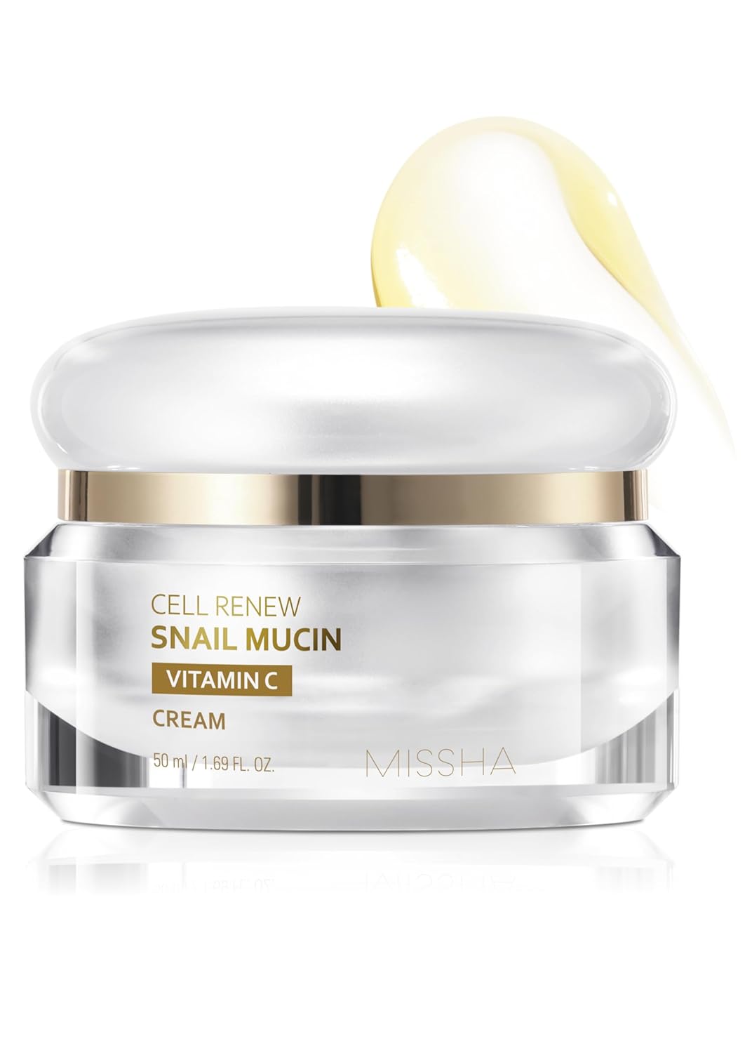 MISSHA Cell Renew Snail Mucin Vitamin C Cream 1.69 Fl oz, Hydrating Snail Mucin, Korean Skin Care for Improved Skin Texture & Youthful Glow, Glass Skin, Korean Moisturizer, Kbeauty, Paraben Free