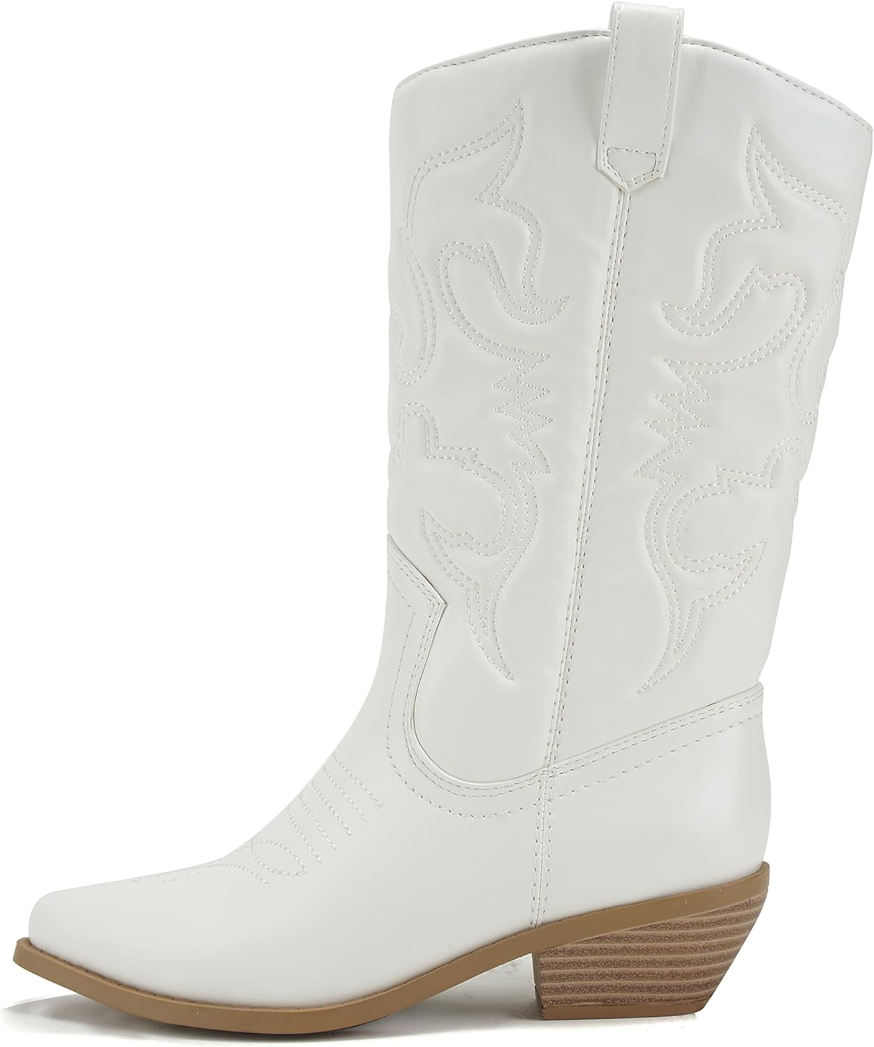 Soda Red Reno Western Cowboy Pointed Toe Knee High Pull On Tabs Boots All-White