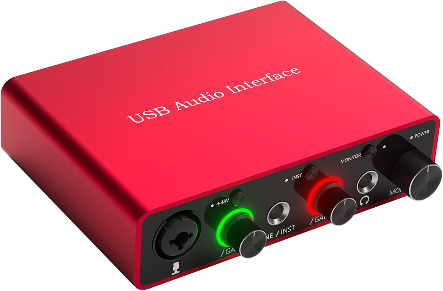 USB Audio Interface 24Bit/192kHz with 48V Phantom Power Works with Most DAWs and Recording Software, USB Audio Interface Perfect for Podcasting, Recording and Live streaming