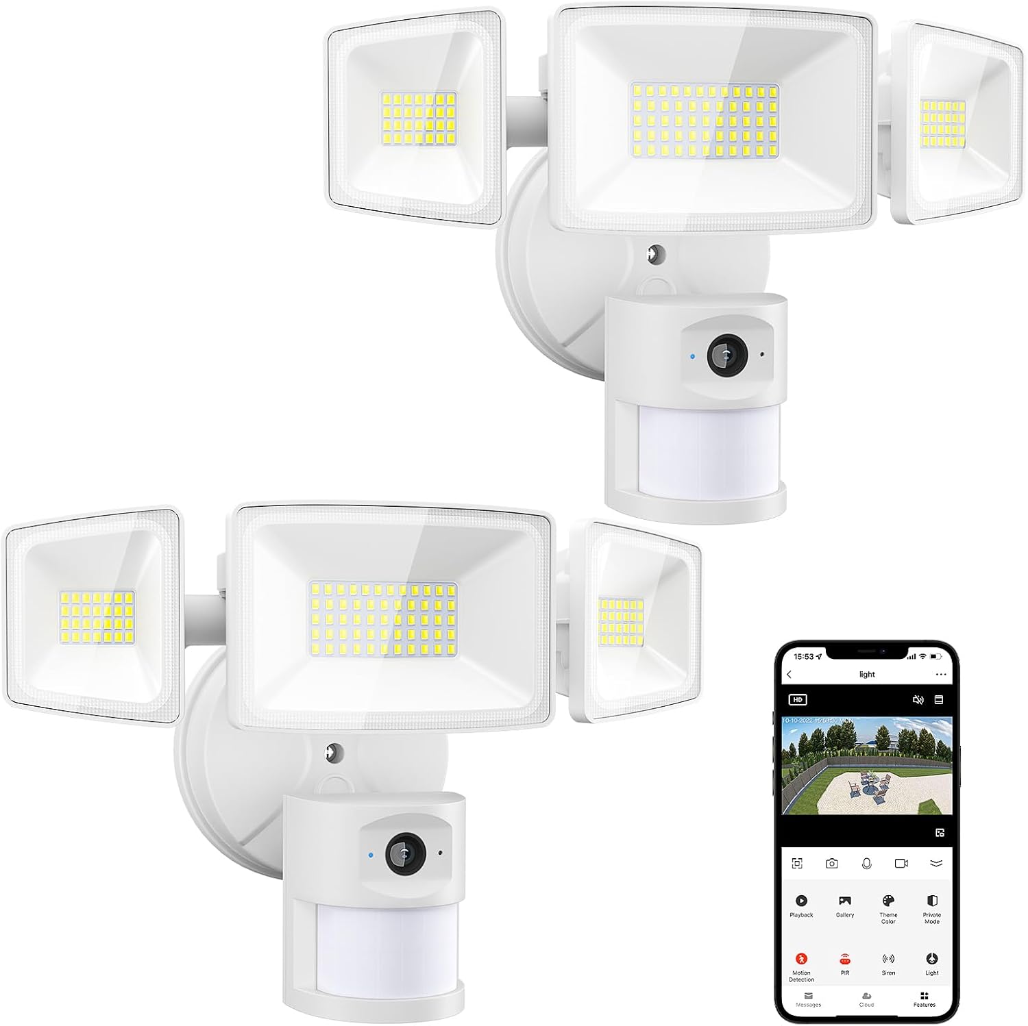 Onforu Floodlight Camera Outdoor, 2 Packs 55W Smart Security Wired Cam with 5500LM LEDs 2K HD IP65 Motion Detection, 67dB Siren, 2-Way Audio, 125° Full Color Recordings for Home Security