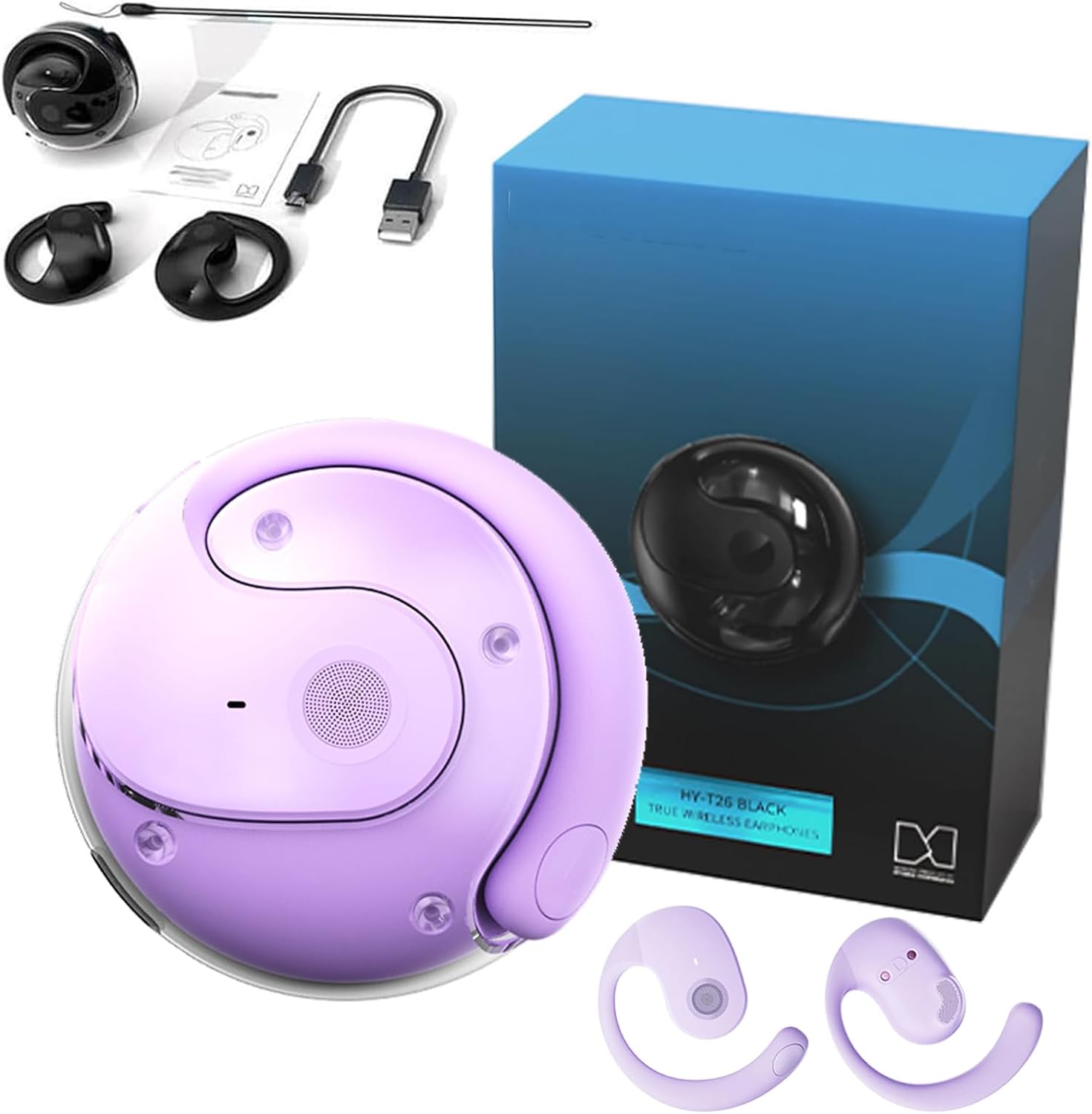 HY-T26 Pro Language Translator, New Wireless Headphones Translator, Simultaneous Interpretation Earphone, Supports Over 75 Different Languages (Purple)