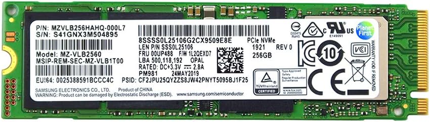 Solid State Drive MZVLB256HAHQ-000L7 Compatible Replacement Spare Part for Samsung MZ-VLB2560 PM981 256GB M.2 2280 PCI-Express 3.0 x4 NVMe SSD