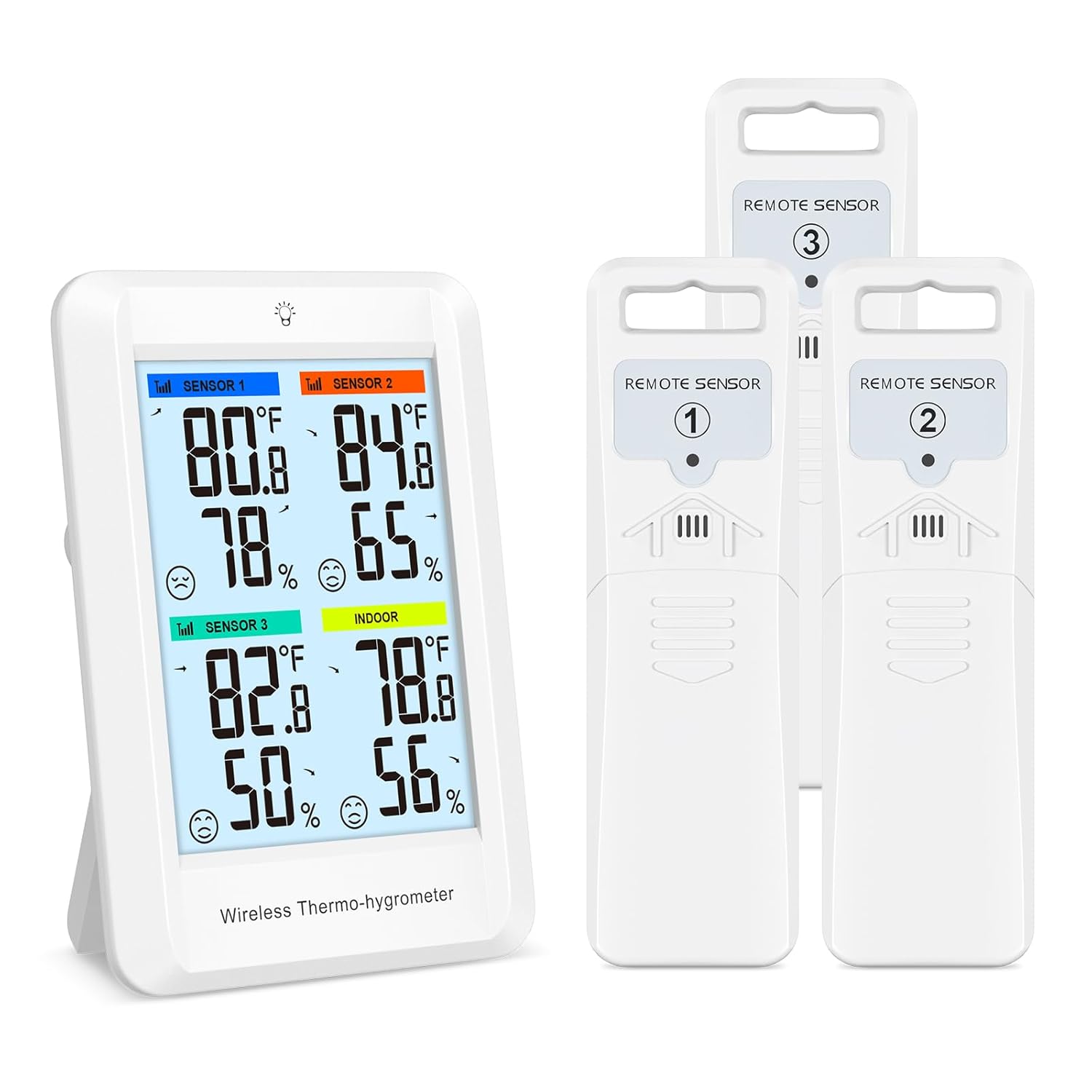 ORIA Indoor Outdoor Thermometer, Digital Hygrometer Thermometer with 3 Sensors, Wireless Temperature and Humidity Gauge with Alert, ℃/℉ Switch, Max/Min Values, USB Charging Port