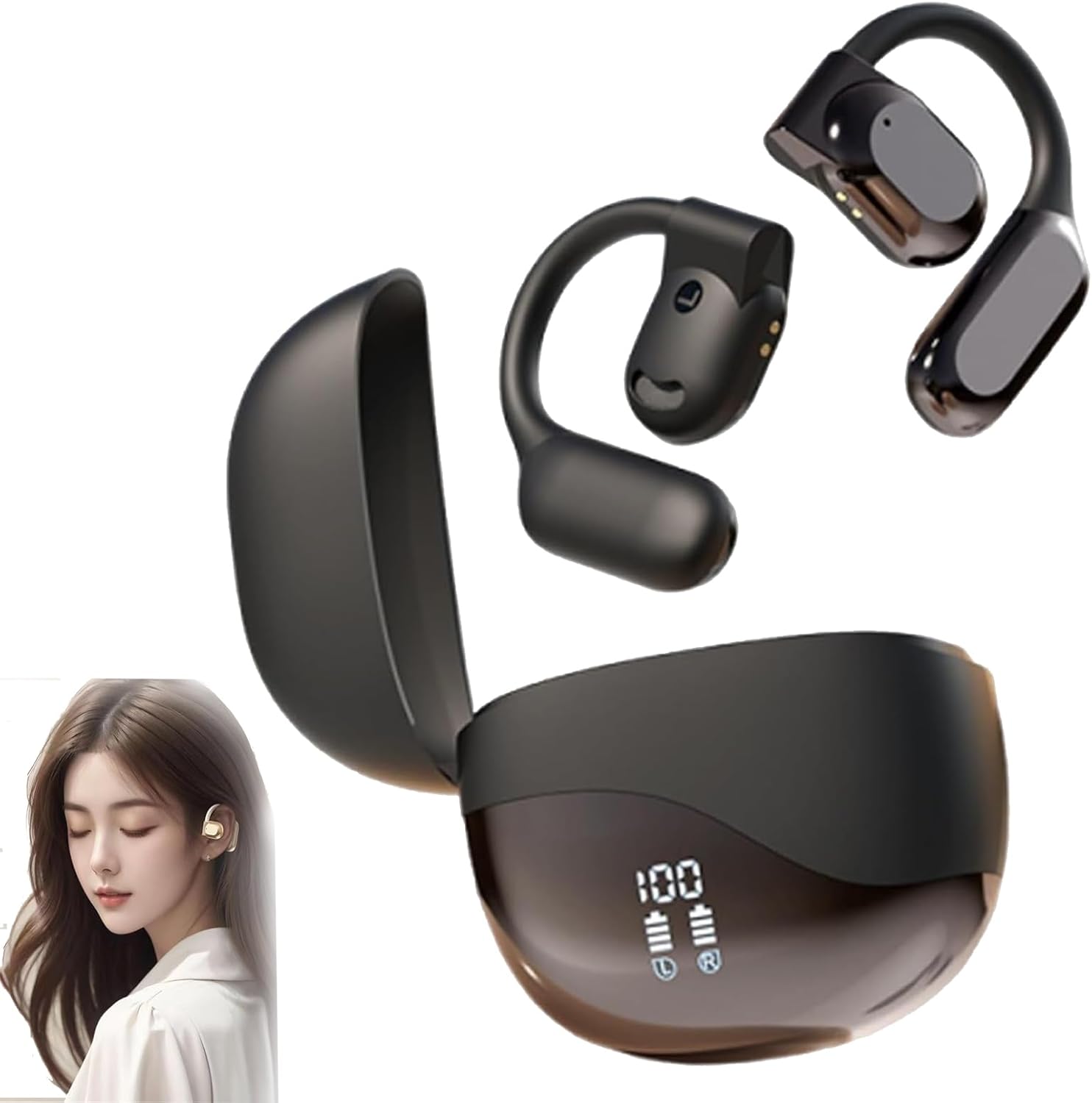 Sentdream Translator, Ai Translating Earbuds, AI Headphones Language Translation, Translator Ear Buds Device in Real Time, 144 Languages Play Music Bluetooth Over-Ear Earbuds (Black)