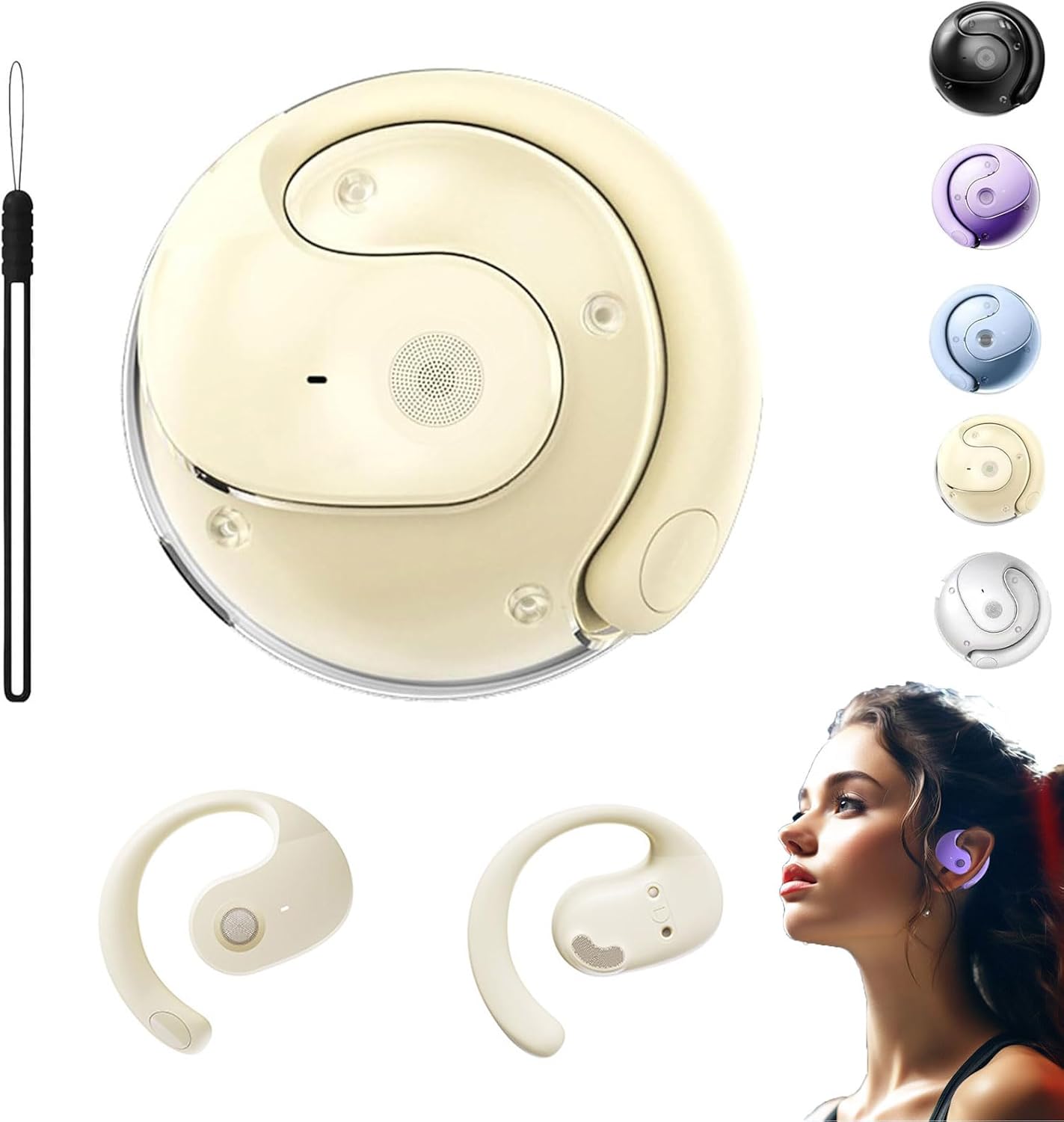 Ear Piece Translator, Earpiece Translator, Ai Translation Wireless Ows Bluetooth5.4 Earphones, Sentdream Translator, Sent Dream Translator, Ai-Powered Bluetooth Translation Earbuds (Beige)