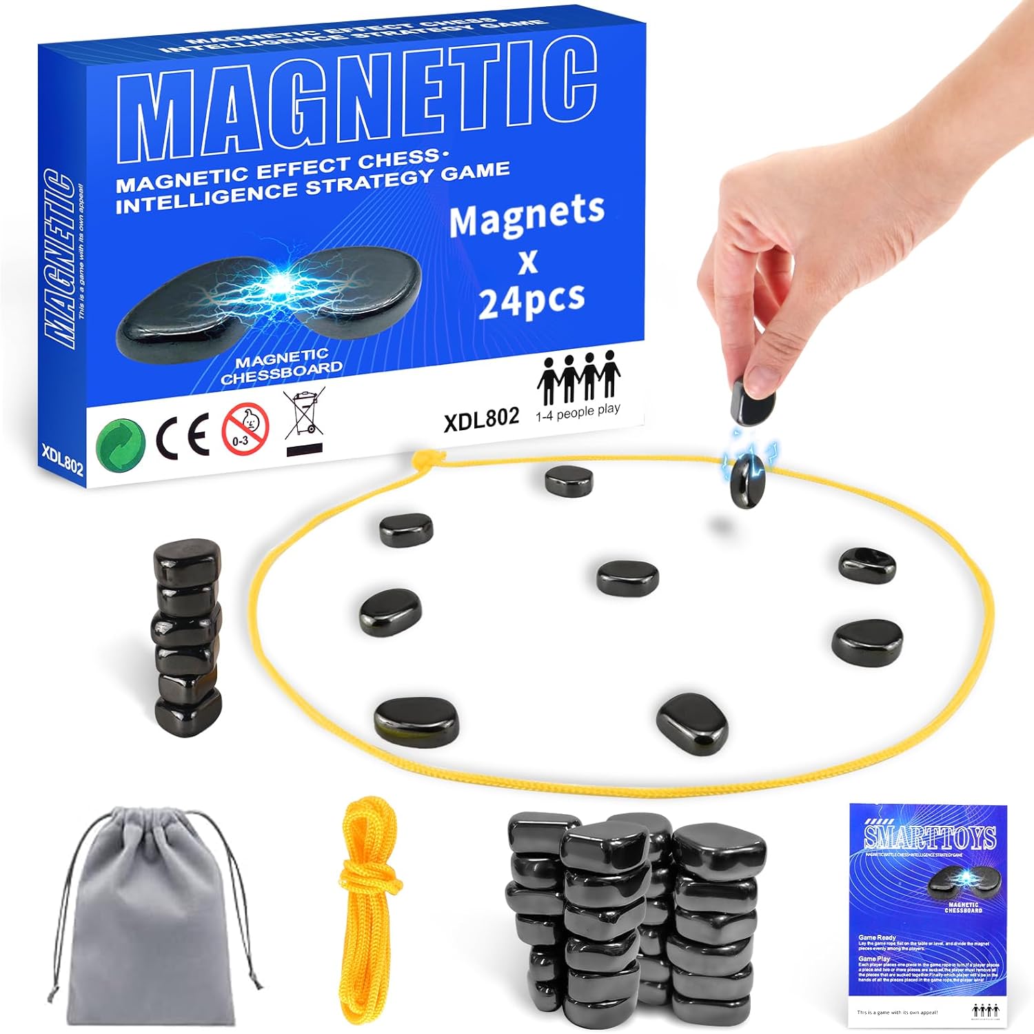 Magnetic Chess Game Upgrade 24 Stones, Magnetic Chess Game with Stones and String, Magnet Chess Game, Puzzle Strategy Family Games Party Games for Kids and Adults, Gifts for All Age