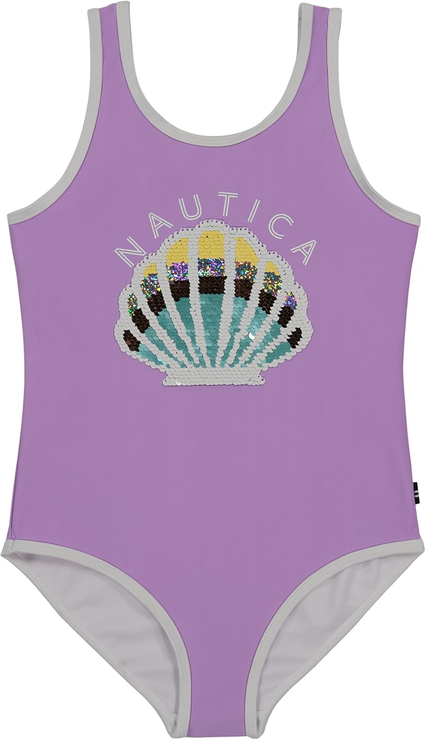 Nautica Girls’ One-Piece Swimsuit with UPF 50+ Sun Protection, Quick Drying Bathing Suit