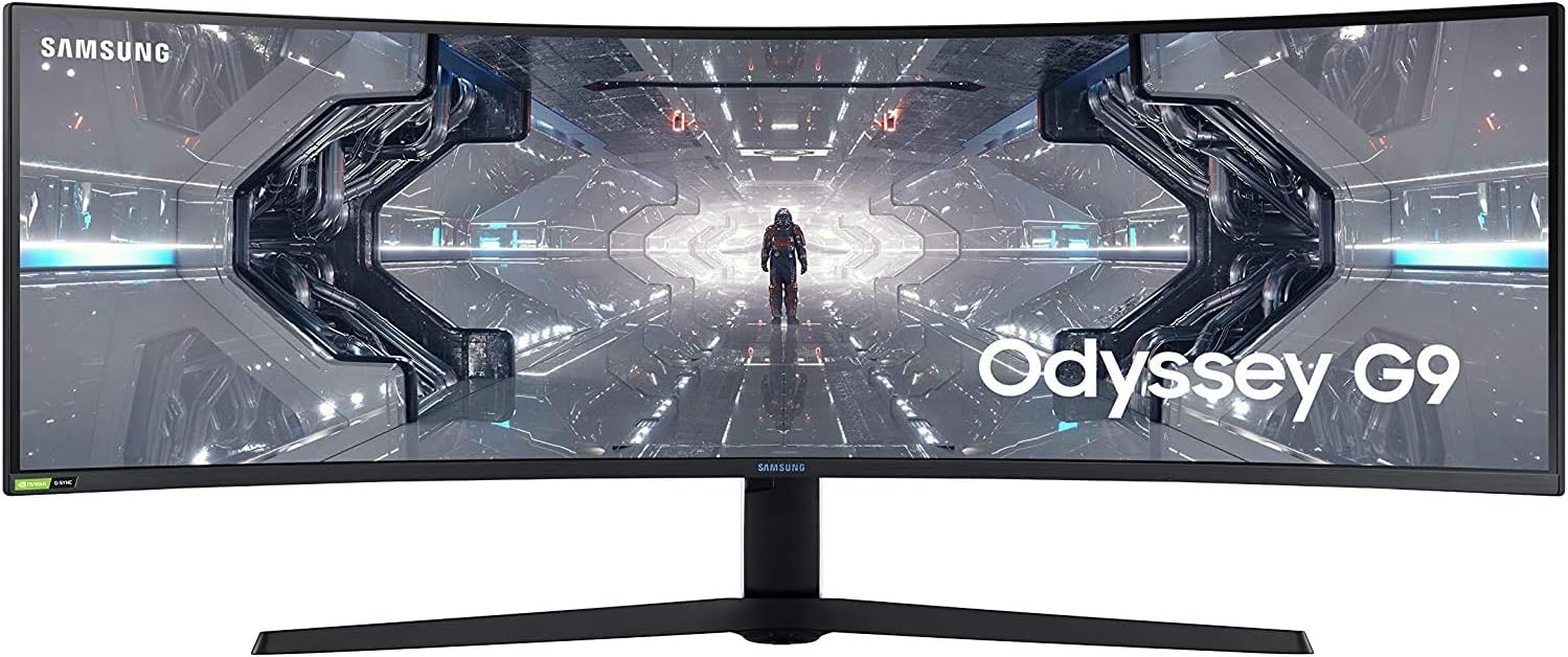 SAMSUNG 49” Odyssey G9 Gaming Monitor, 1000R Curved Screen, QLED, Dual QHD Display, 240Hz, NVIDIA G-SYNC and FreeSync Premium Pro, LC49G95TSSNXZA, Black