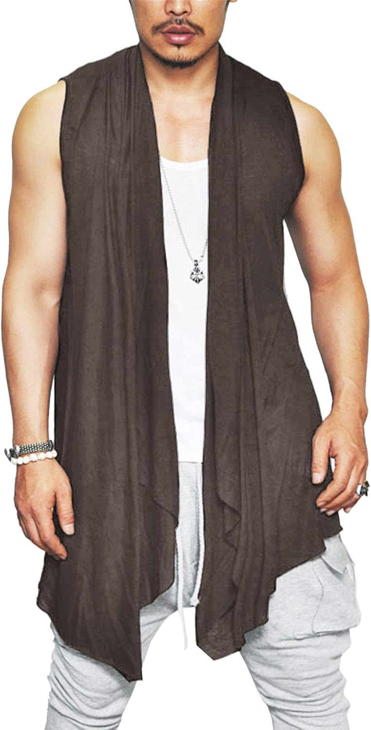 COOFANDY Men’s Ruffle Shawl Collar Cardigan Sleeveless Open Front Sleeveless Kimono Vest