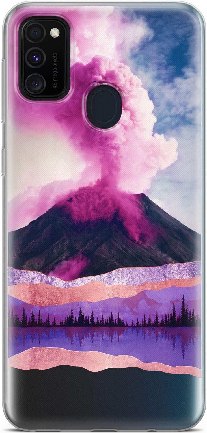 Clear Phone Case Compatible with Samsung Galaxy M80s F52 M51 M32 M30s M20 C10 TPU Landscape Forest Slim Silicone Eruption Lightweight Cover Design Volcano Flexible Protective Abstract Pink