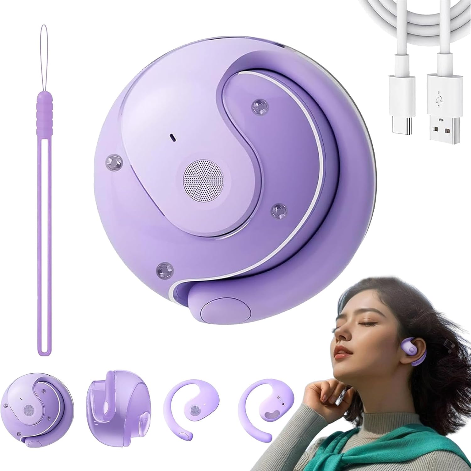 Sentdream Translator, AI Translation Wireless OWS Bluetooth 5.4 Earphones, 2025 New x15 pro Translation Earphone, Two-Way Translator Device with APP for iOS for Android (Purple)