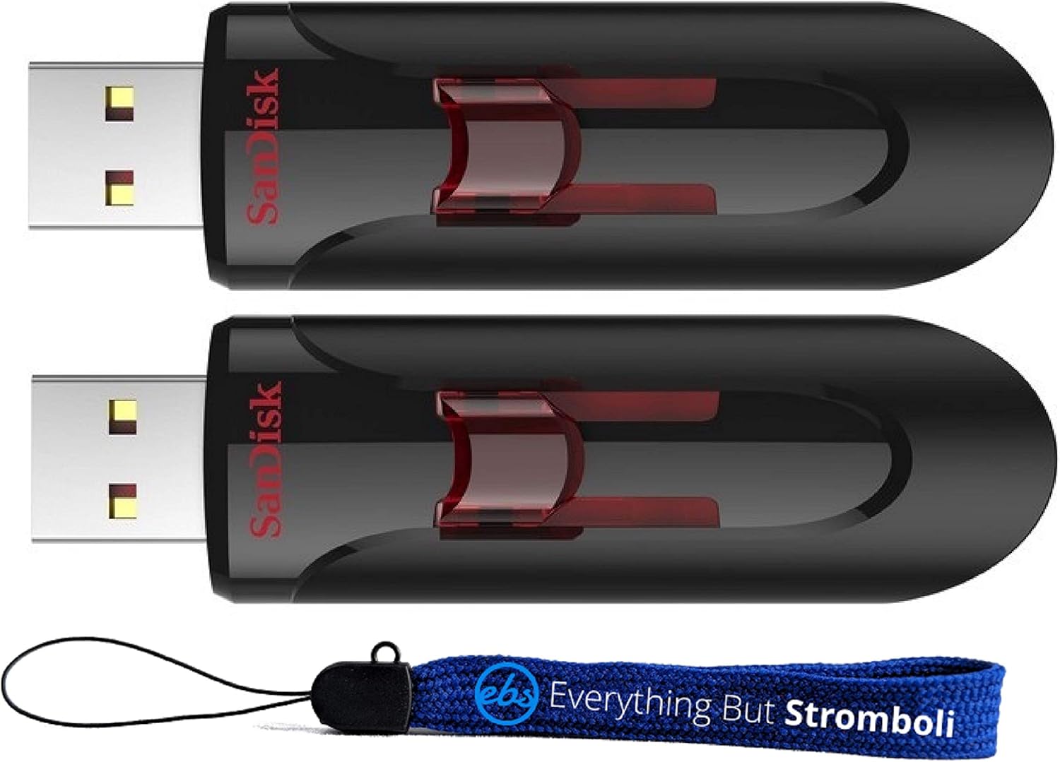 SanDisk 256GB Cruzer Glide 3.0 USB Flash Drive (2 Pack) Laptop Computer Pen Drive (SDCZ600-256G-G35) Bundle with (1) Everything But Stromboli Lanyard