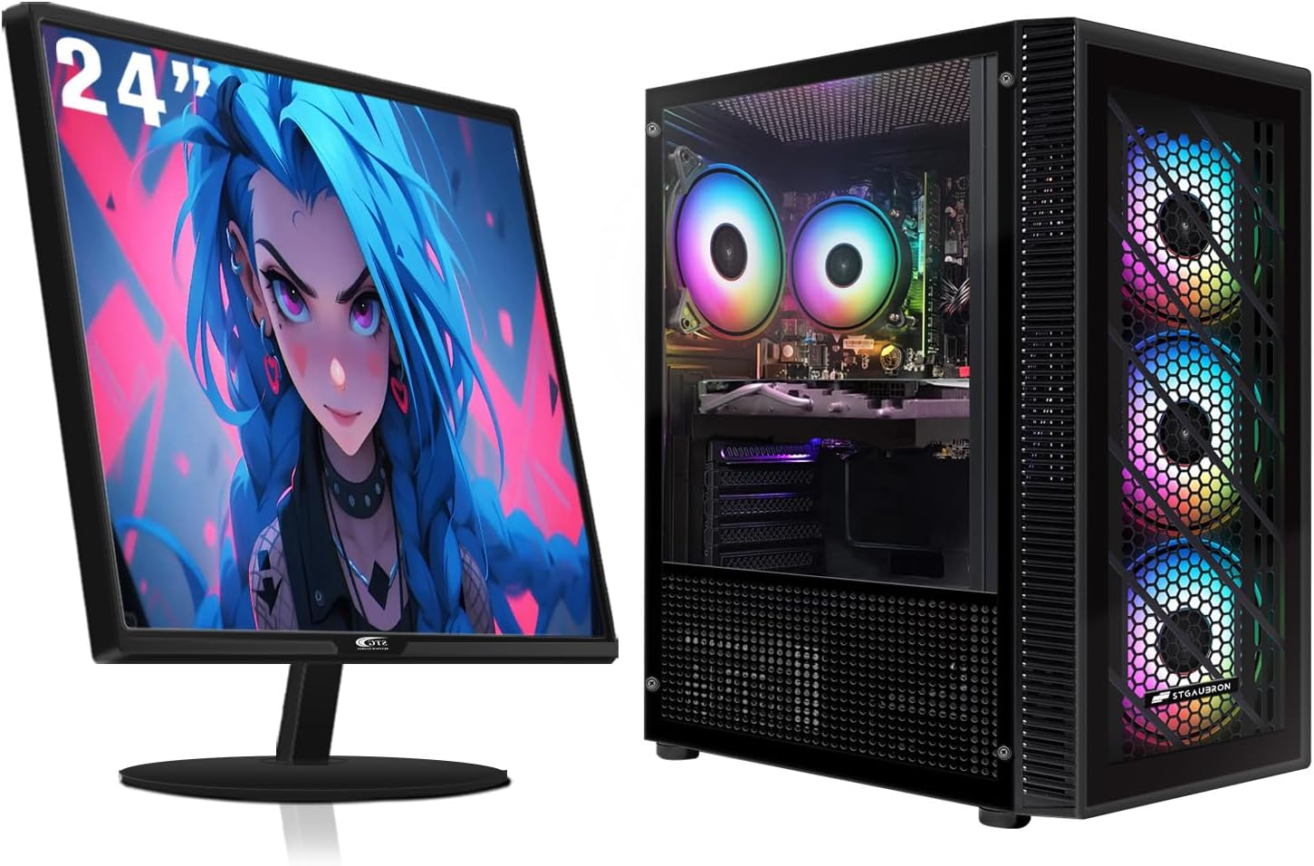 STGAubron Gaming PC Bundle with 24Inch FHD LED Monitor-Radeon RX 560 4G, Intel Core I5-9400F up to 4.3G, 16G DDR4, 512G SSD, RGB Fan x3, RGB Mouse Pad, Windows 11 Home