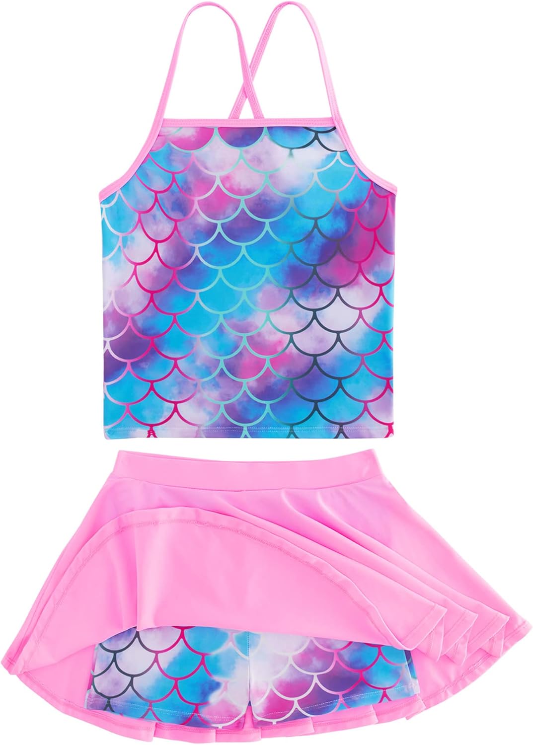 Girls Tankini Swimsuit Two Piece Bathing Suit with Adjustable Strap 3-14 Years