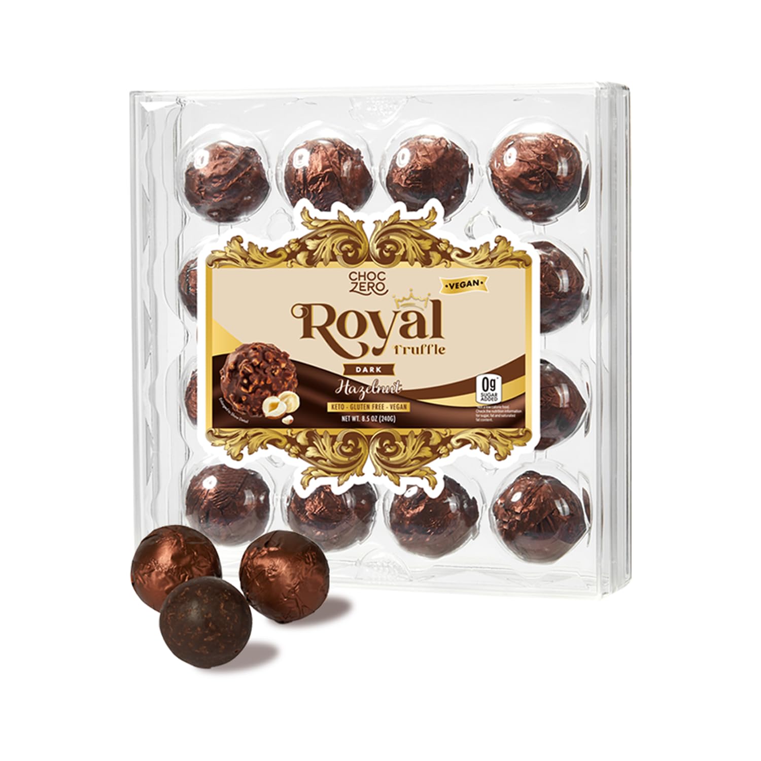 ChocZero Vegan Truffle – Dark Chocolate Hazelnut Royal Truffles – Dairy Free, Keto Friendly Gift (1 Box, 8.5oz)