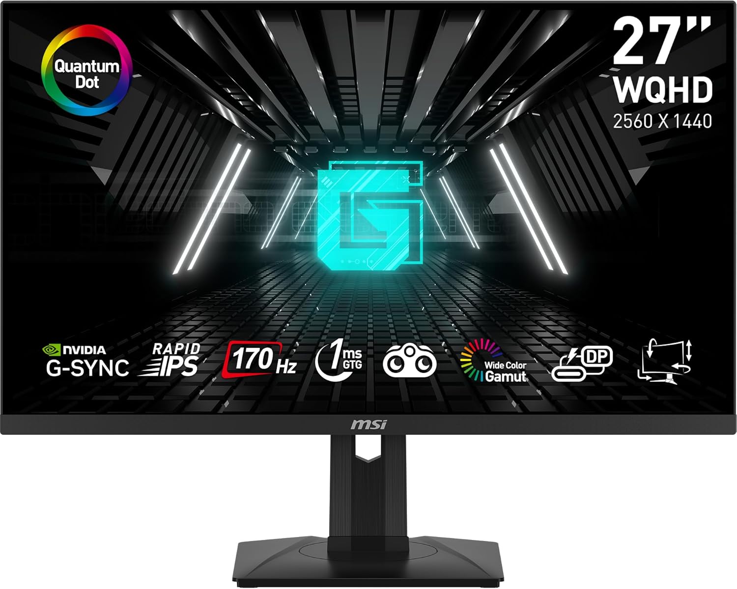 MSI G274QPF-QD, 27″ Gaming Monitor, 2560 x 1440(QHD), IPS, 170Hz, FreeSync Premium, HDR400, HDMI, Displayport, USB C, Tilt, Black