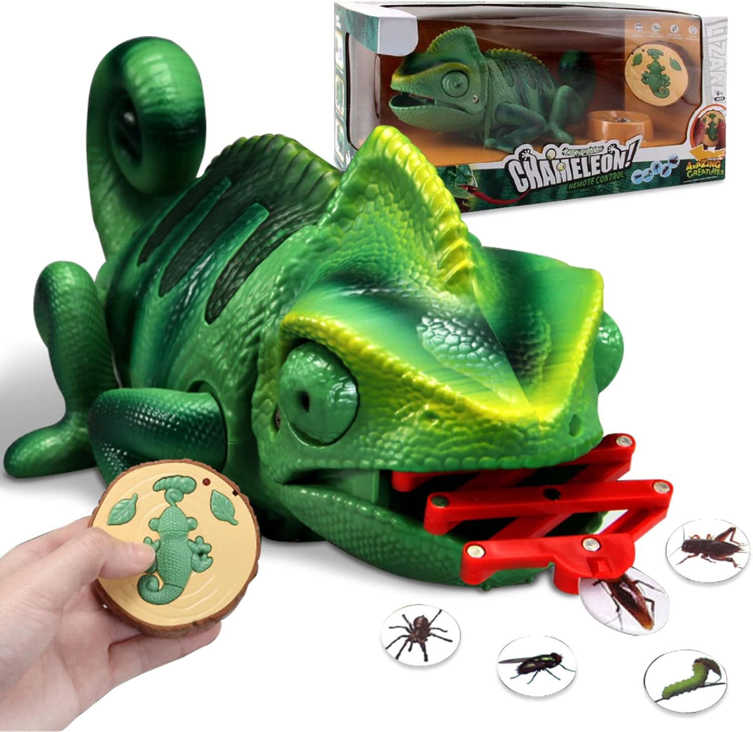 Remote Control Chameleon Animal Toys – LED Light Up & Preying Remote Control Electronic Toy with Moving Eyes, Walking, Color Changing Realistic RC Robot Toy Gift for Boys Kids Age 4 5 6 7 8 Years Old