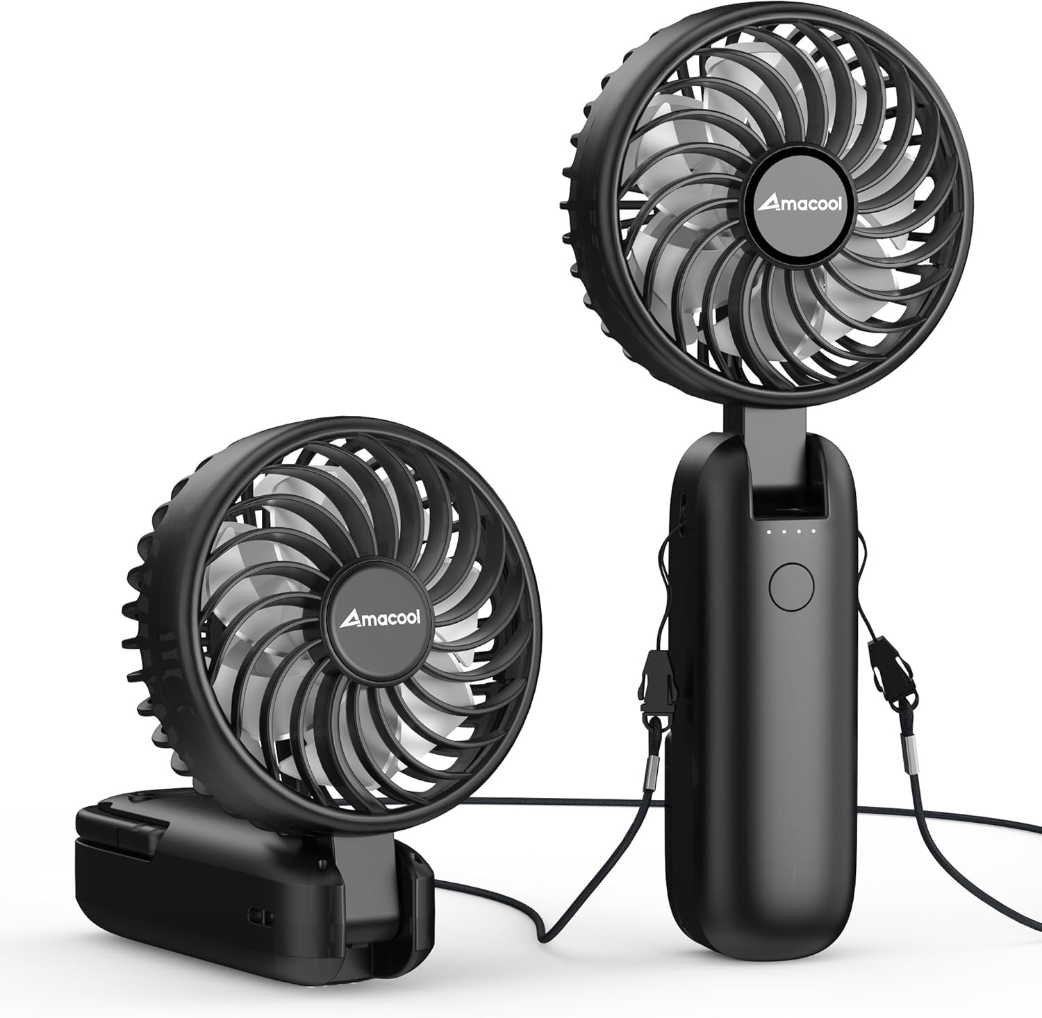 AMACOOL Portable Handheld Fan with Dual Motor, 12 Blades, Powerful 4 Speeds Hand Fan, Foldable, Battery Operated 3 IN 1 Personal Cooling Fan for Hot Flashes, Outdoor Activities, Travel(Black)