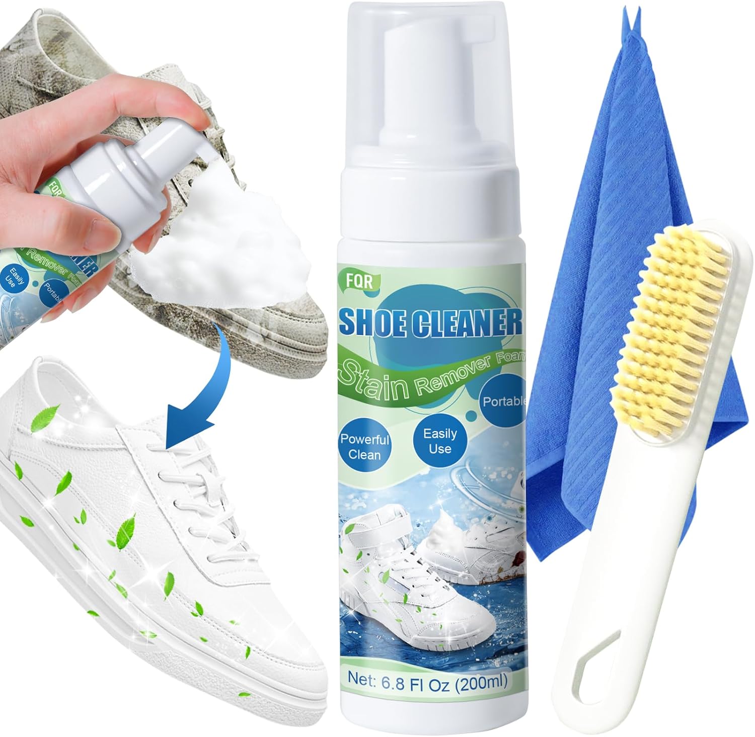 Shoe Cleaner – Sneaker Cleaning Kit, White Shoe Cleaner Foam with Brush & Towel for Casuals,Leather,Suede,Canvas,Boot 7Oz