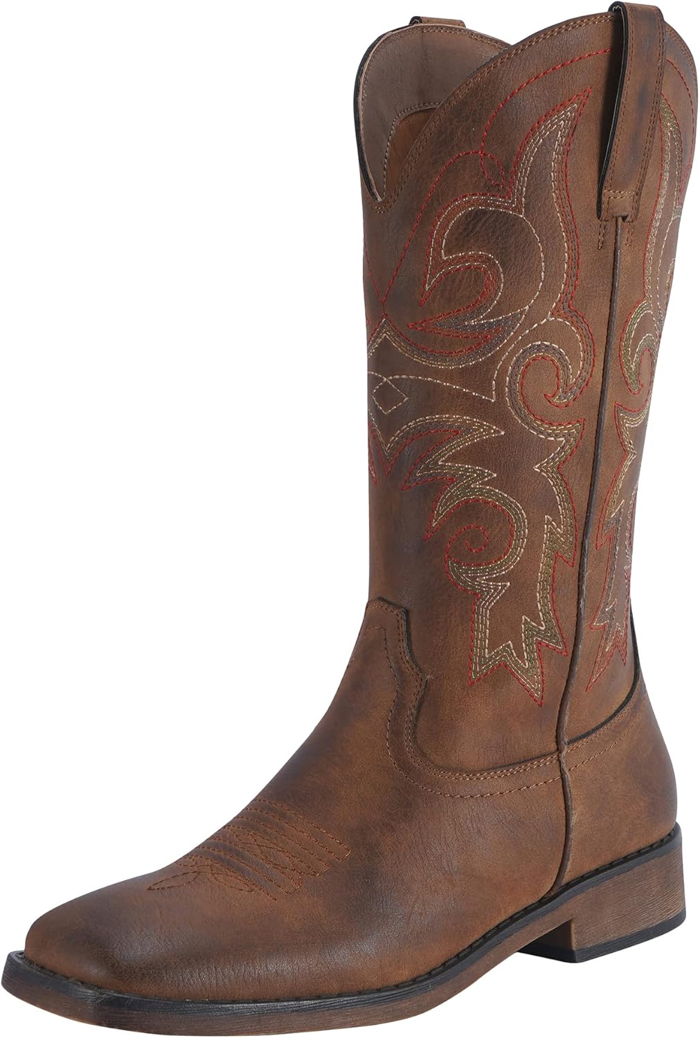 SheSole Women’s Fashion Western Cowgirl Cowboy Boots Wide Square Toe Mid Calf