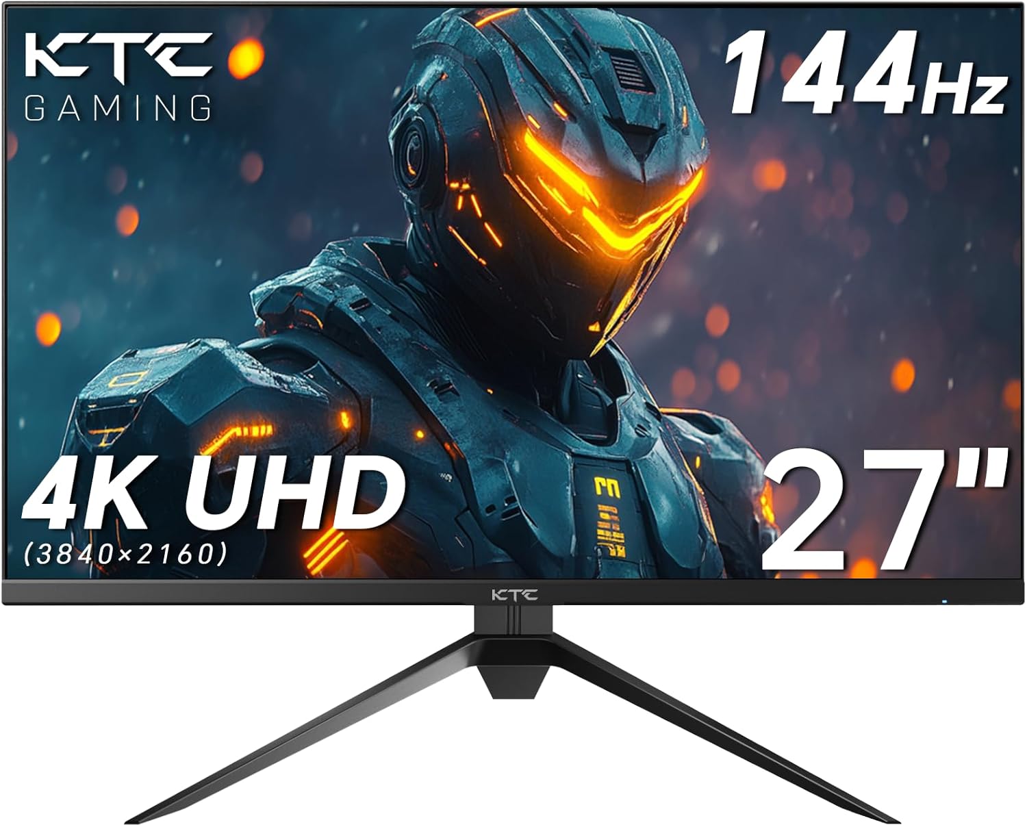 KTC 27 inch 4K 144Hz Gaming Monitor, UHD 3840 x 2160 IPS Computer PC Monitor, FreeSync & G-Sync, HDR Support, 134% sRGB, HDMI/DisPlayPort/USB, Tilt Adjustable, VESA Mountable, H27P22