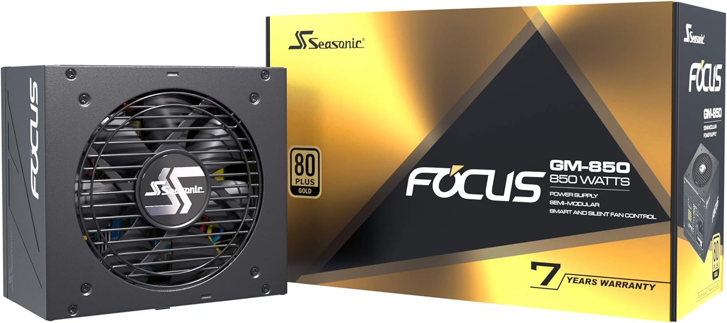 Seasonic Focus SSR-850FM, 850W 80+ Gold, Semi-Modular, Fits All ATX Systems, Fan Control in Silent and Cooling Mode, 7 Year Warranty, Perfect Power Supply for Gaming and Various Application