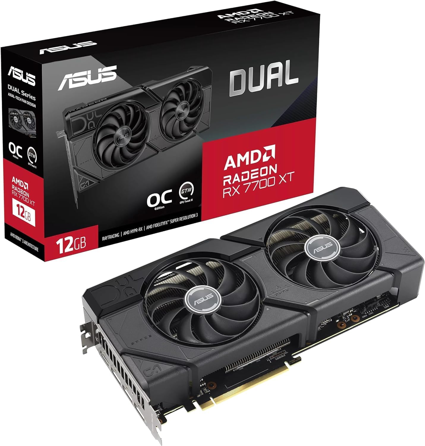 ASUS Dual Radeon RX 7700 XT O12G GDDR6X (PCIe 4.0, 12GB GDDR6X, HDMI 2.1, DisplayPort 2.1)