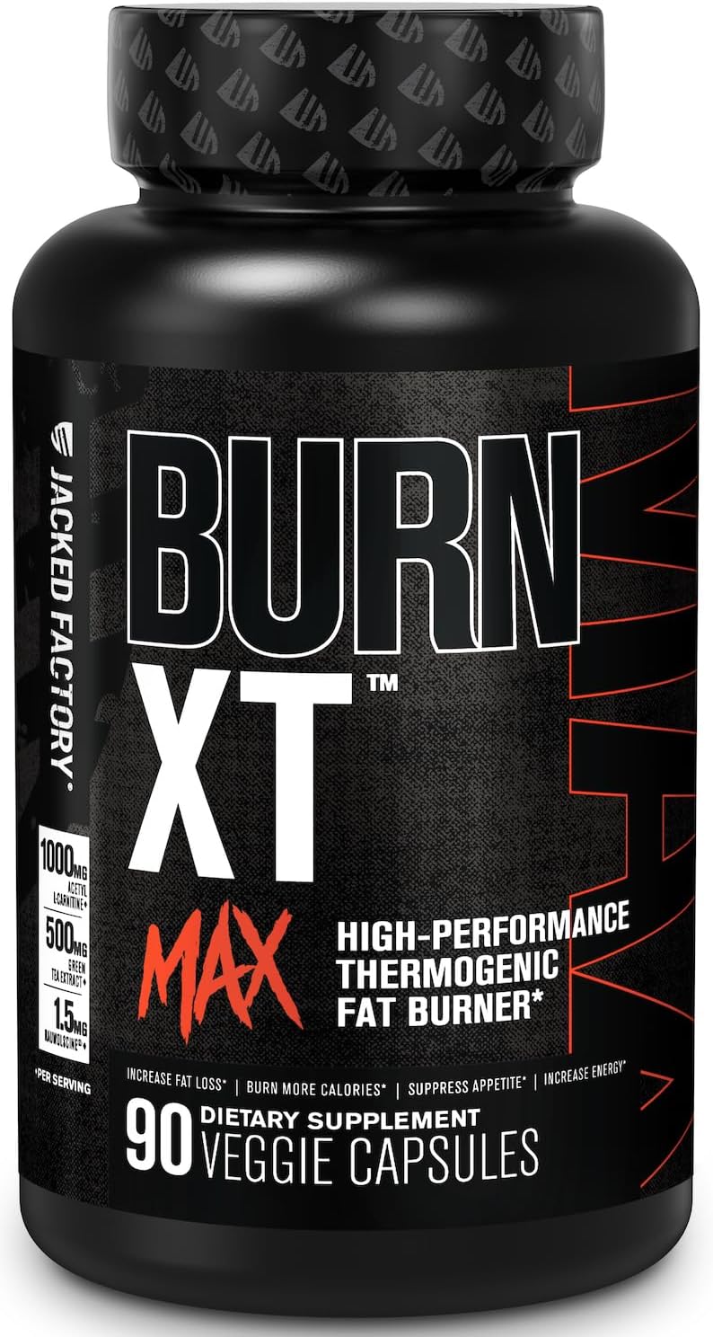 Jacked Factory Burn-XT Max – High-Performance Thermogenic Fat Burner & Appetite Suppressant for Weight Loss w/PurCaf Organic Caffeine, MitoBurn, Green Tea, Acetyl L Carnitine & More – 90 Capsules