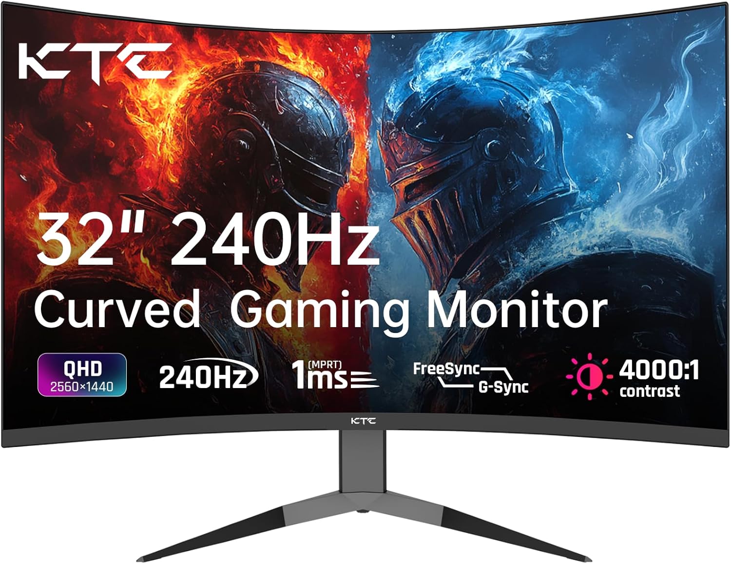 KTC 32 Inch 240Hz Curved Gaming Monitor, 2K 1440P Computer PC Monitor with 1000R 1ms Frameless, Adaptive Sync,122% sRGB, HDMI, DisplayPort, Tilt Adjustable, H32S25E