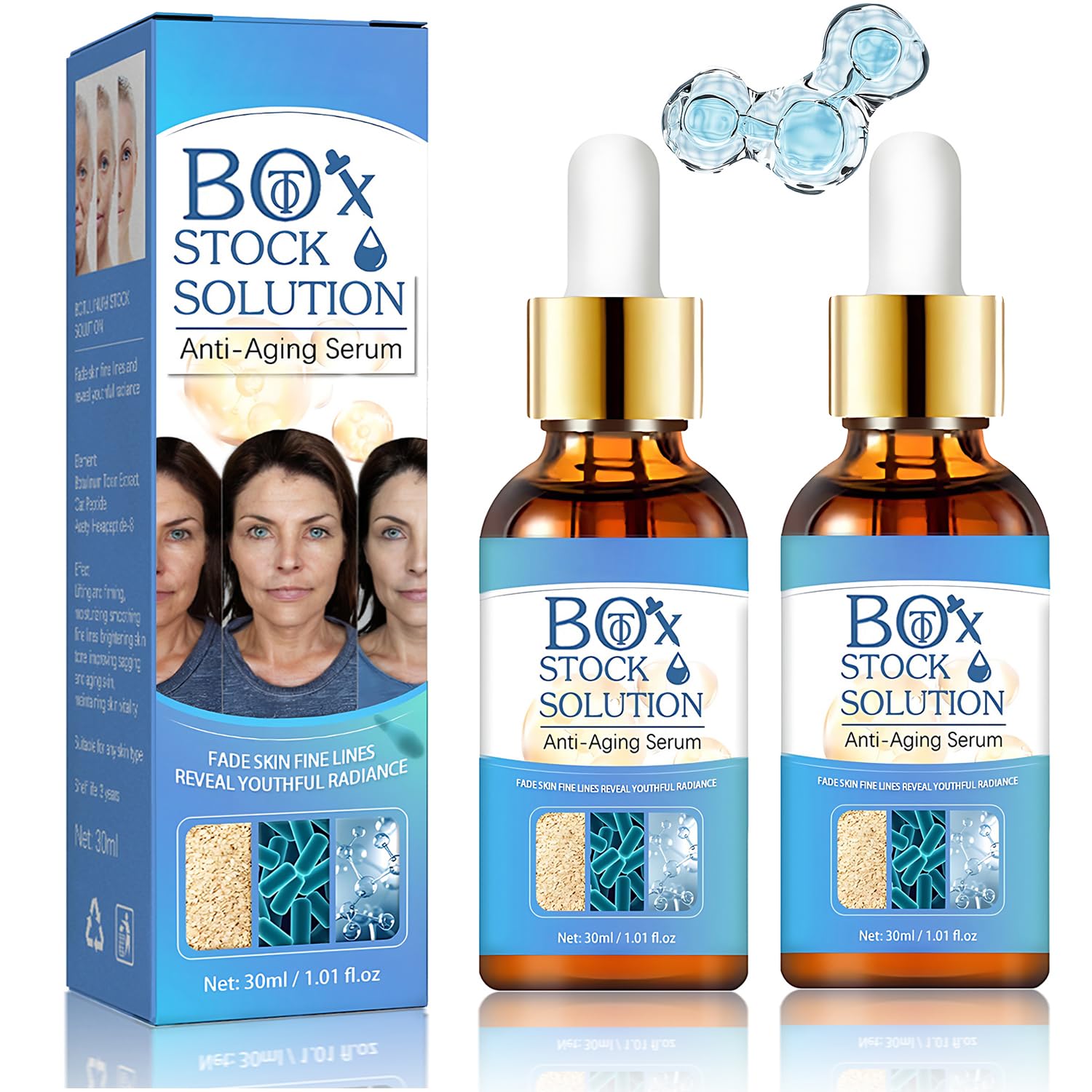 2Box Stock Solution Facial Serum | Box Face Serum | Suitable skincare serum for women. Facial anti-aging essence that hydrates, minimizes fine lines, and supports collagen replenishment. (2-bottle)