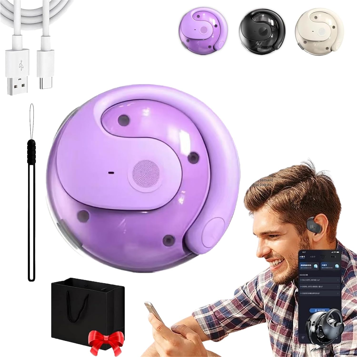 Ear Piece Translator, Earpiece Translator, Sentdream Translation Headphones, Sent Dream Translation, Ai Translation Wireless Ows Bluetooth5.4 Earphones, T26 Pro Wireless Bluetooth Translation (Purple)