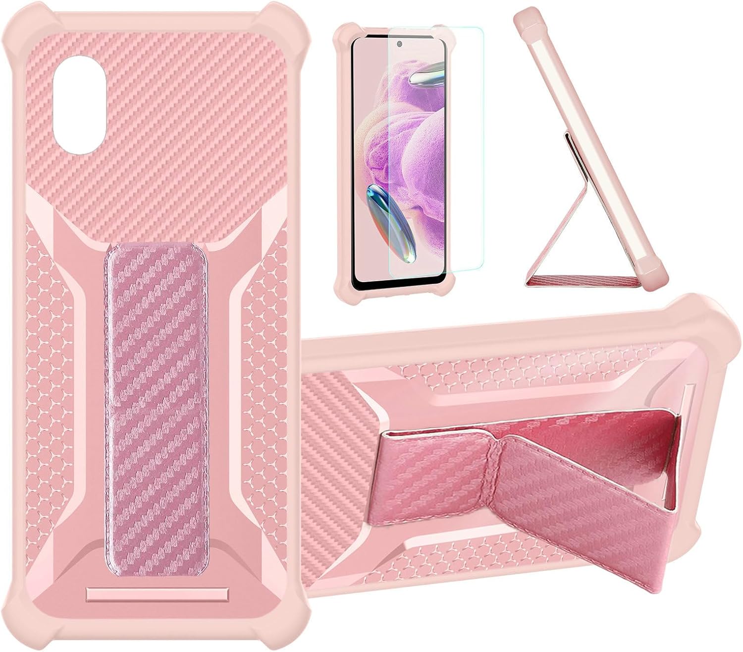 Case for Cloud Mobile Stratus C8 Phone Case Stand Cover [with Tempered Glass Screen Protector] Hybrid Case [Folding Support Magnetic] [Frosted Anti-Fingerprint] Pink