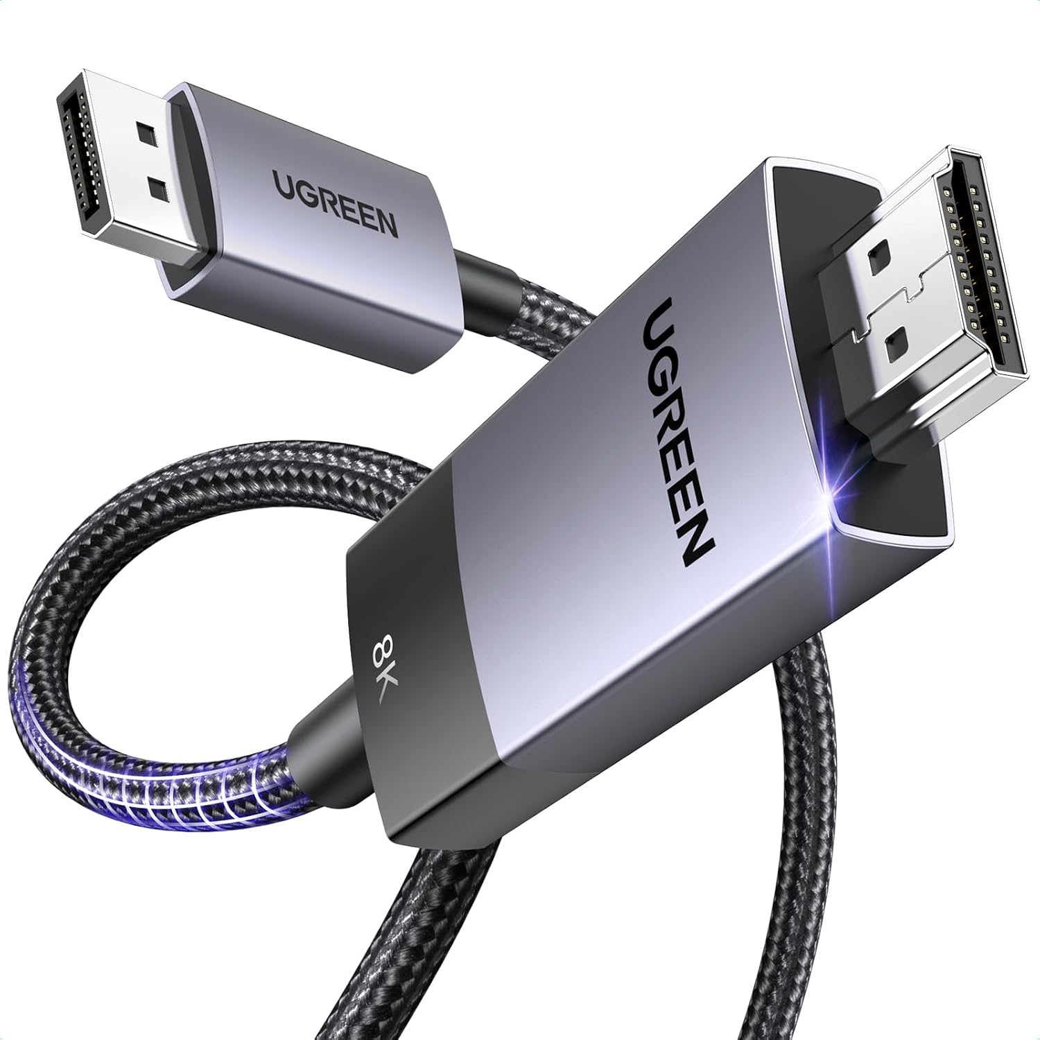 UGREEN Unidirectional DisplayPort to HDMI Cable 8K@60Hz 4K@120Hz Active DP 1.4 to HDMI 2.1 Cord HDR, Dolby, HDCP2.3, DSC1.2a, 32.4Gbps Braided 3.3FT Compatible with Monitor, Dell, HP, HDTV, AMD NVIDIA