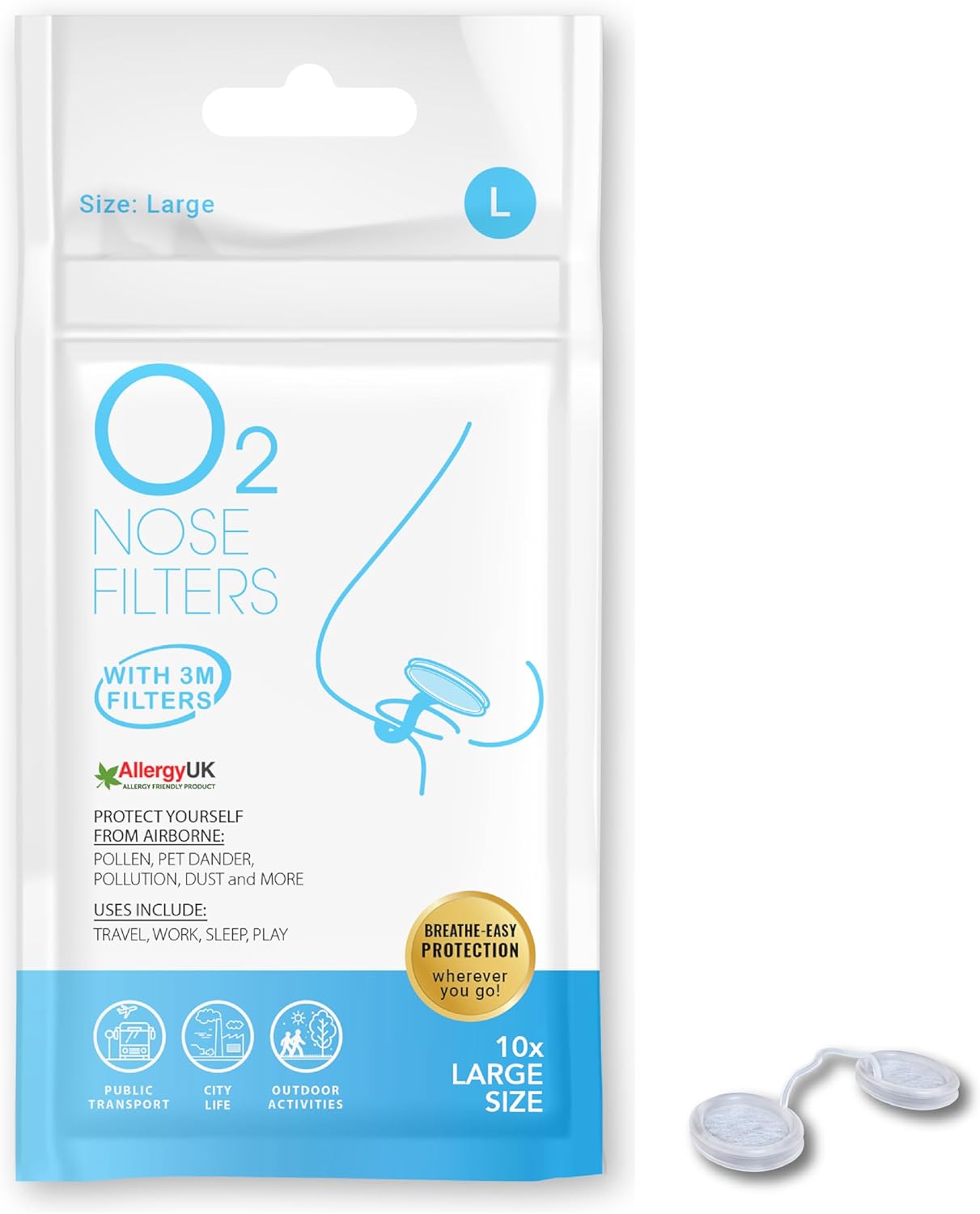 O2 Nose Filters with 3M Filtration – Allergy Nose Filter – Nasal Dilators for Sleeping – Nose Filters for Dust – Anti Snoring Devices – Dust Mask (Size Large, Pack of 10)