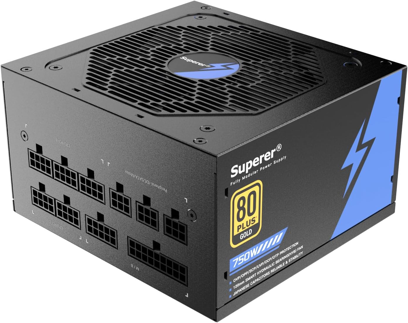 Superer 750W Power Supply, PC PSU Computer Gaming Low Noise Black ATX for NVIDIA RTX 20 30 40 Series AMD GPU, (CE Safety Certified), 80 Plus Gold, Full Modular, Silent FDB Fan