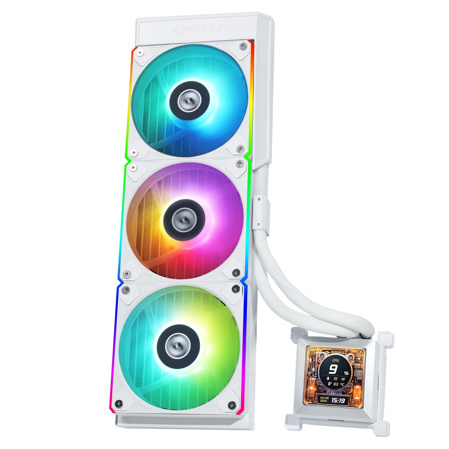 Lian Li Hydroshift 360 AIO – Pre-Installed 3 ARGB Fans, Side-Mounted Coolant Pathway, 2.88” LCD Screen 480 x 480 Res. Captured Images & Recorded Videos -LGA 1851,1700, 1200, AM5, AM4-White (HSLCD36RW)