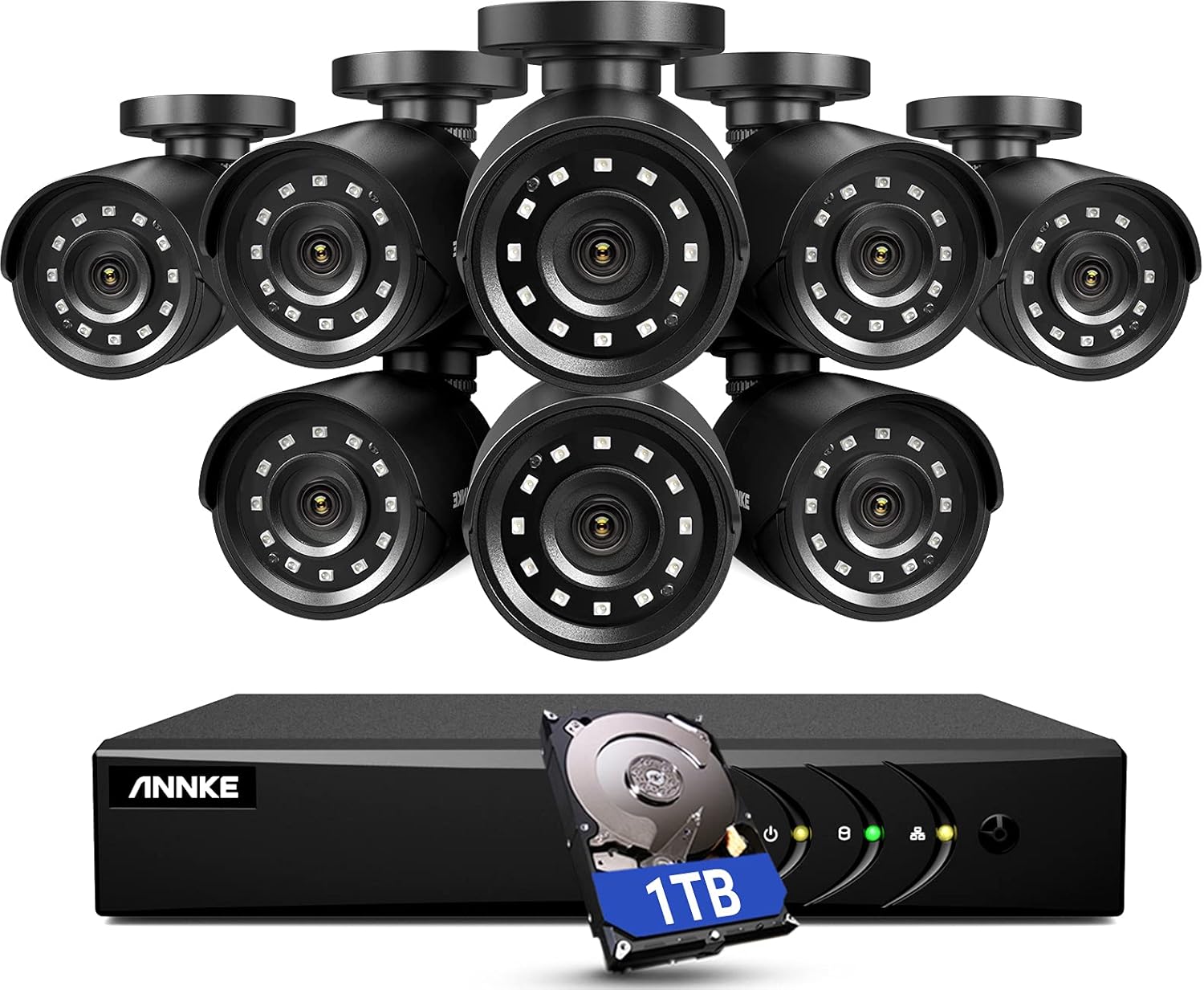 ANNKE 3K Lite Security Camera System Outdoor with AI Human/Vehicle Detection, 8CH H.265+ DVR and 8 x 1920TVL 2MP IP66 Home CCTV Cameras, Smart Playback, Email Alert with Images, 1TB Hard Drive – E200