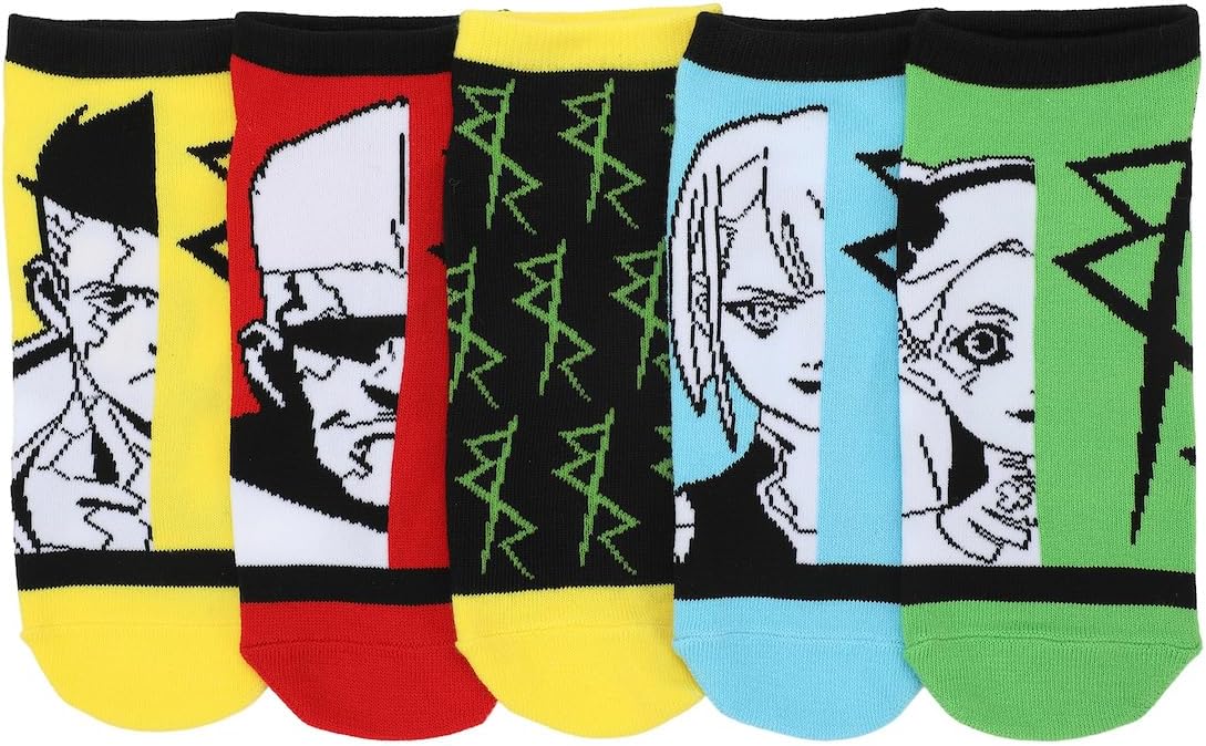 Bioworld Cyberpunk Edgerunners Character Illustrations Adult 5-Pair Casual Crew Socks