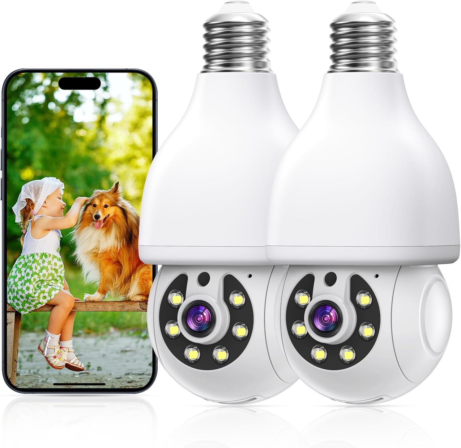 Light Bulb Security Camera, 5G/2.4GHz WiFi Security Cameras Wireless Outdoor 2K Cameras for Home Security Two-Way Call,Night Vision, Motion Detection, Bulb Camera Easy to Install (2Pcs)