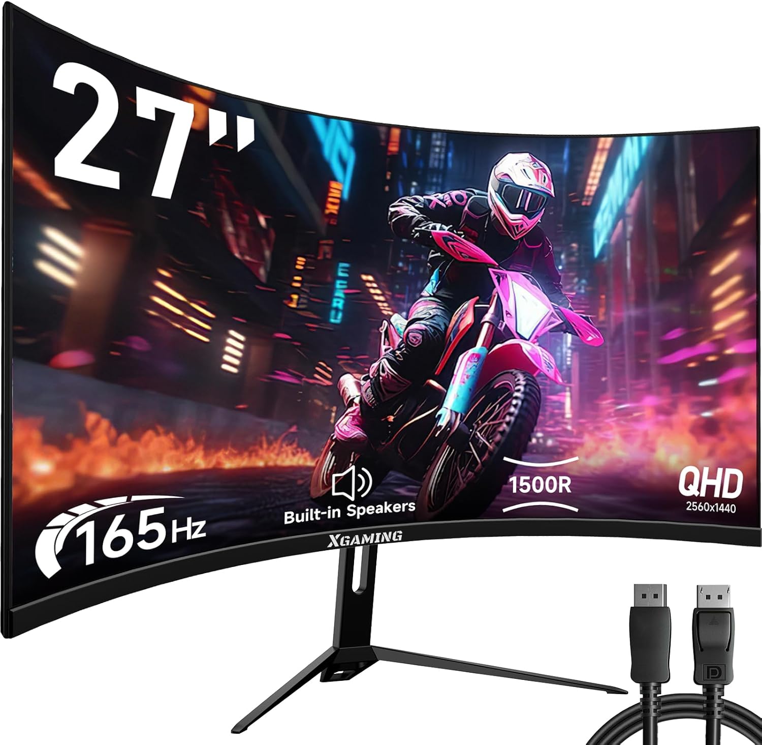 memzuoix 27-Inch Gaming Monitor, 144Hz, QHD 2560x1440p, 1ms(MPRT) Response, HDR10, 90% DCI-P3 Color Gamut, Adaptive G-Sync, FreeSync Premium, Dual HDMI, DisplayPort, VESA Mount, Black