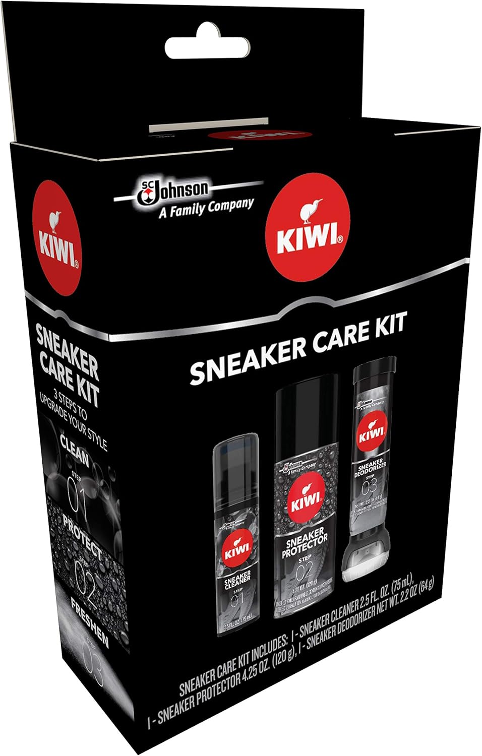 KIWI Sneaker Care Kit – Cleans Shoes, Repels Stains and Removes Odors. 3-Step Sneaker Care System (1 Pack)