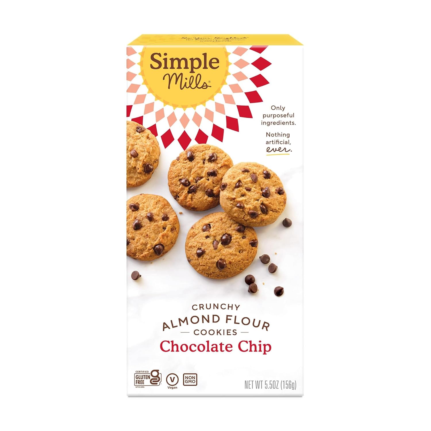 Simple Mills Almond Flour Crunchy Cookies, Chocolate Chip – Gluten Free, Vegan, Healthy Snacks, Made with Organic Coconut Oil, 5.5 Ounce (Pack of 1)