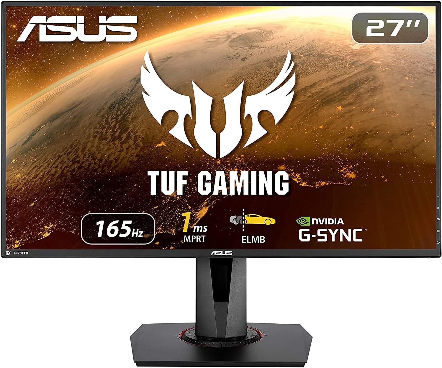 ASUS TUF Gaming 27” 1080P Monitor (VG279QR) – Full HD, IPS, 165Hz (Supports 144Hz), 1ms, Low Motion Blur, G-SYNC Compatible, Shadow Boost, VESA Mountable, DisplayPort, HDMI, Height Adjustable, Black