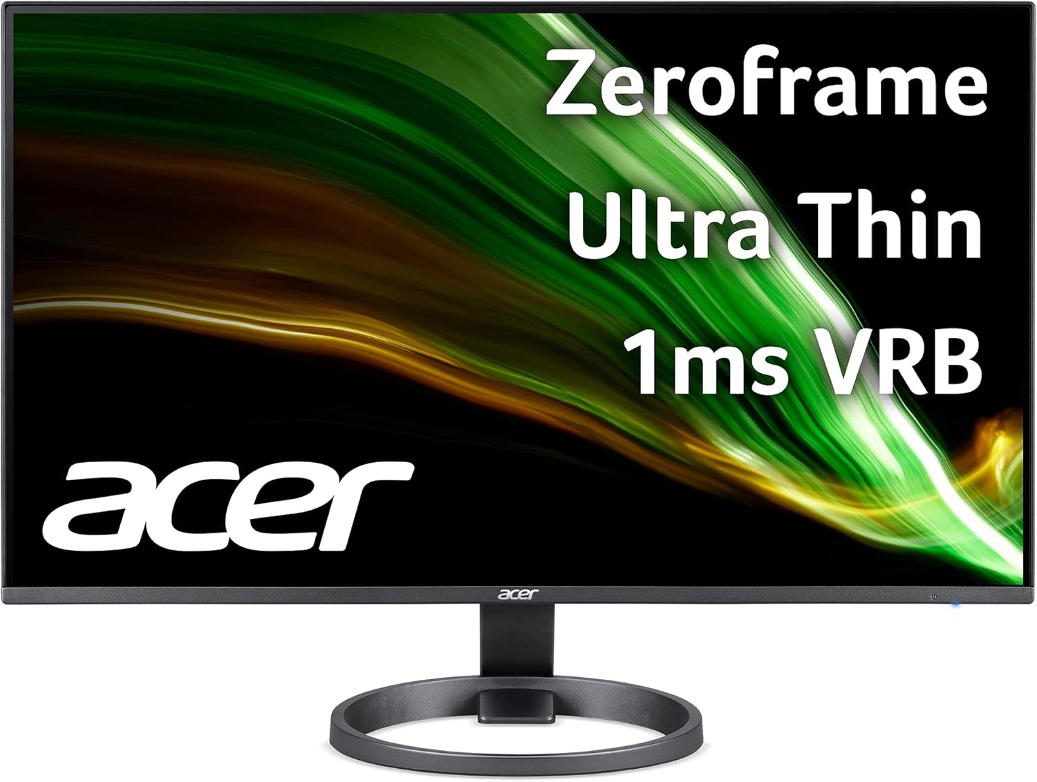 Acer R242Y Gyi 23.8″ IPS Full HD Zero-Frame Gaming Office Monitor | Adaptive-Sync Support (FreeSync Compatible) | Up to 120Hz Refresh | 1ms (VRB) | Native 1500:1 | 99% sRGB | Tilt | HDMI & VGA Ports