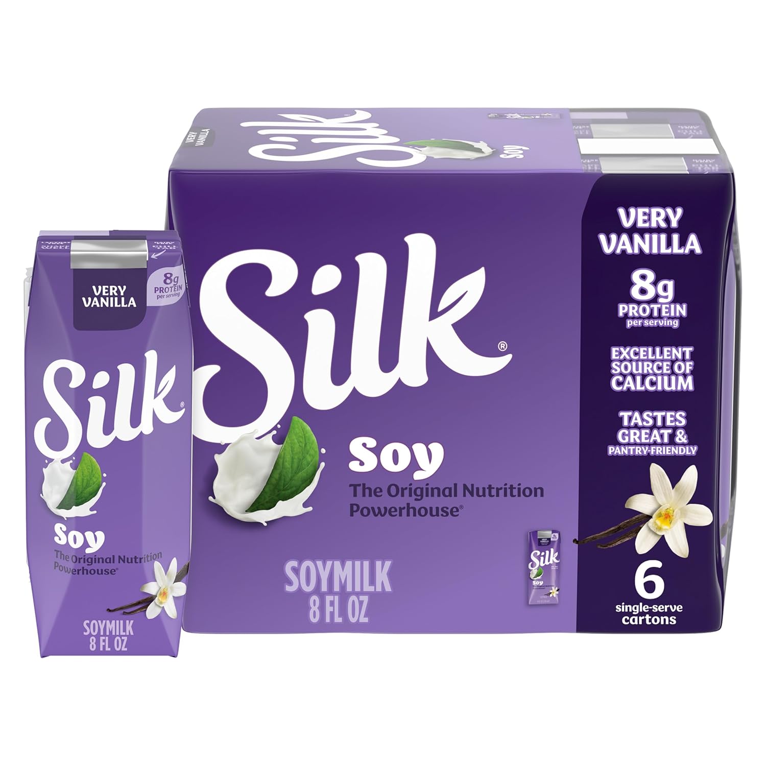 Silk Shelf-Stable Soy Milk Singles, Very Vanilla, Dairy-Free, Vegan, Non-GMO Project Verified, 8 oz., 6 Pack