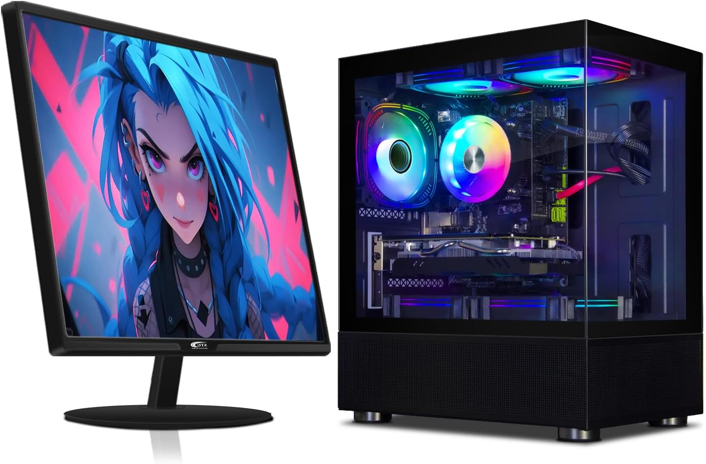 STGAubron Gaming PC Bundle with 24Inch FHD LED Monitor-RX 580 16G, Intel Core i7 up to 3.9Ghz, 32G RAM, 1T SSD, RGB Fan x5, RGB Mouse Pad, RGB Sound Bar, Windows 10 Home