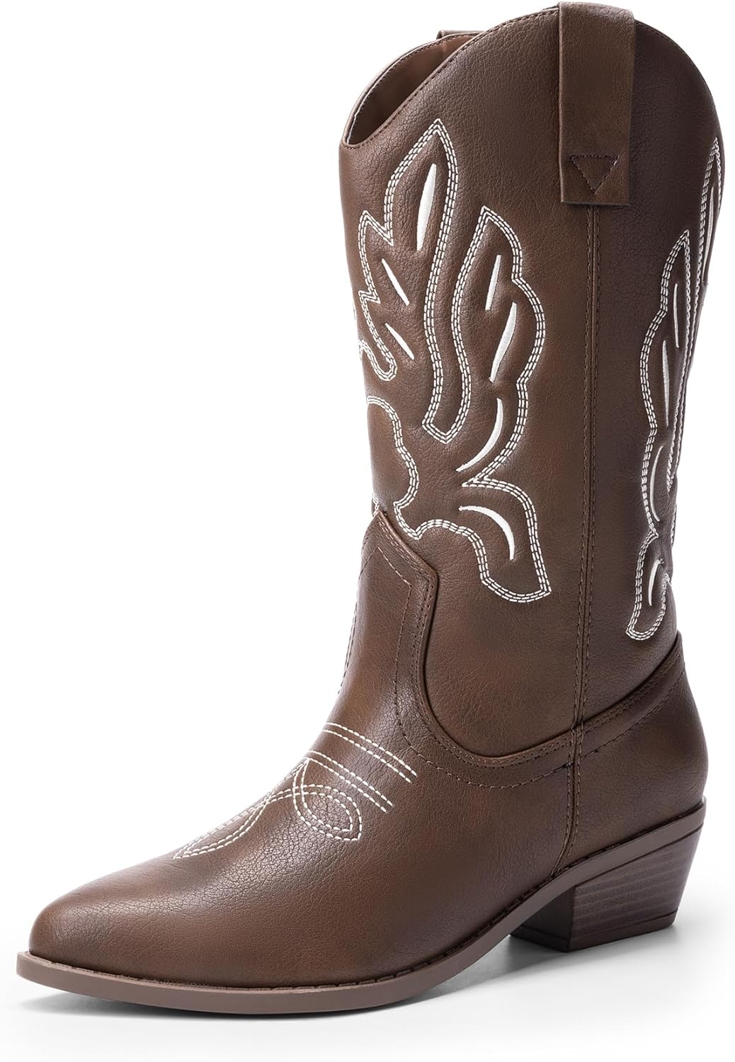 DREAM PAIRS Women’s Cowboy Boots Mid Calf Cowgirl Boots Embroidery Stitched Western Boots